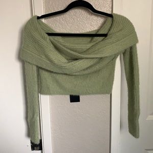 Matcha Green Fuzzy Sweater Cropped